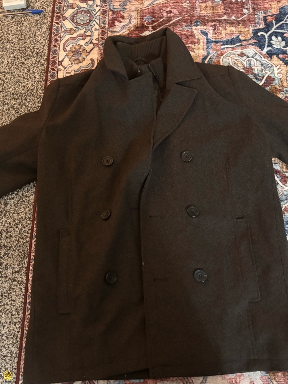 Fall Fit | Kenneth Cole Men's Double-Breasted Wool Peacoat - Dark Brown, M size